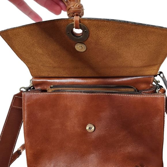 PATRICIA Nash Mollia Brown & White Leather Tassel Satchel Shoulder Handbag - Picture 5 of 11